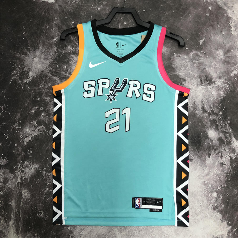 NBA San Antonio Spurs V-Neck Cyan jersey DUNCAN#21 S-XXL