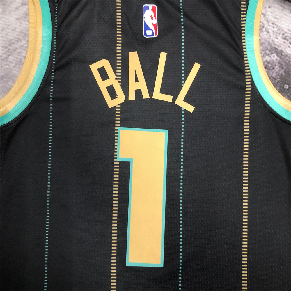 NBA Charlotte Hornets V-Neck Black Jersey BALL#1 S-XXL