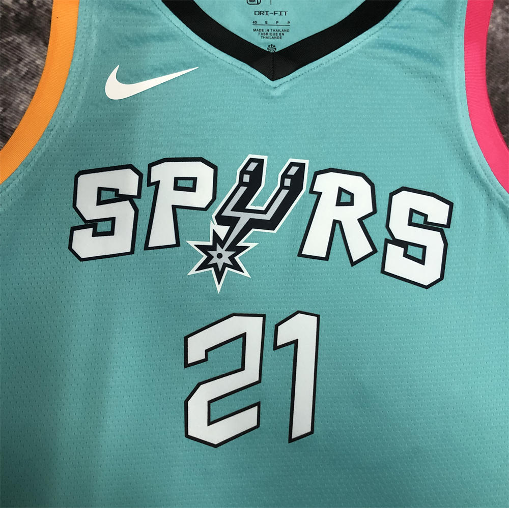 NBA San Antonio Spurs V-Neck Cyan jersey DUNCAN#21 S-XXL