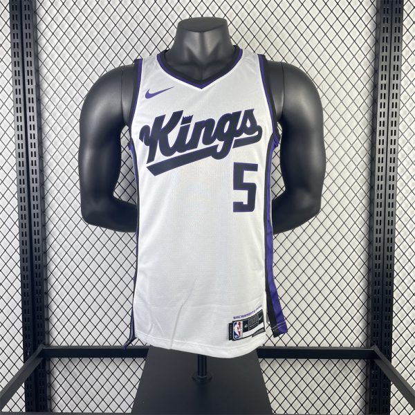 NBA Scaramento Kings 2024 V-Neck White jersey FOX#5 S-XXL