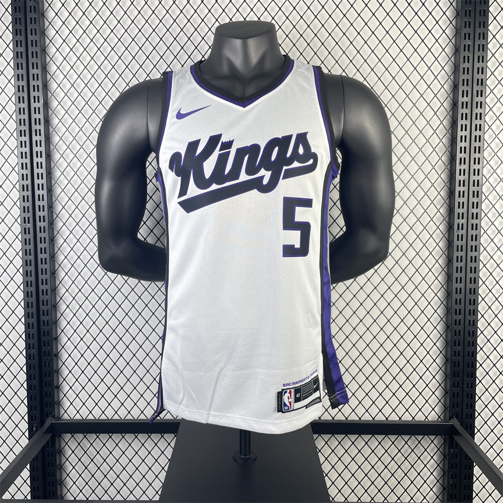 NBA Scaramento Kings 2024 V-Neck White jersey FOX#5 S-XXL