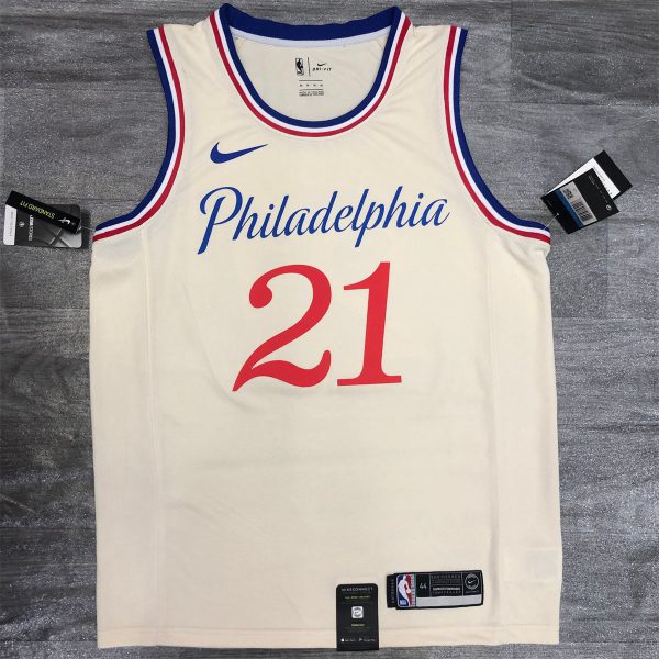 NBA Philadelphia 76ers Round neck White Jersey EMBIID#21 S-XXL