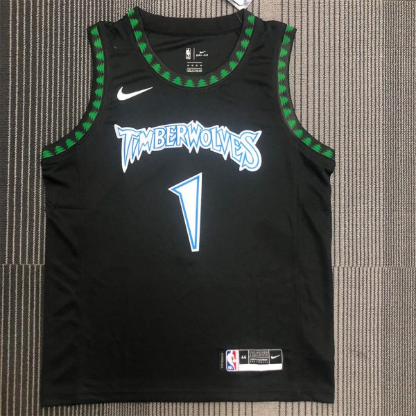 NBA Minnesota Timberwolves Round Neck Black Jersey EDWARDS#1 S-XXL