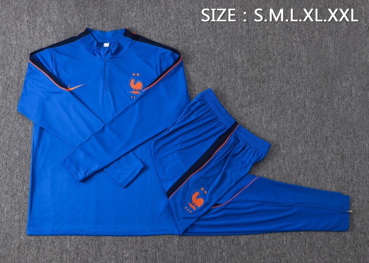 2026 France Violet blue Long-sleeved half-pull training kit
