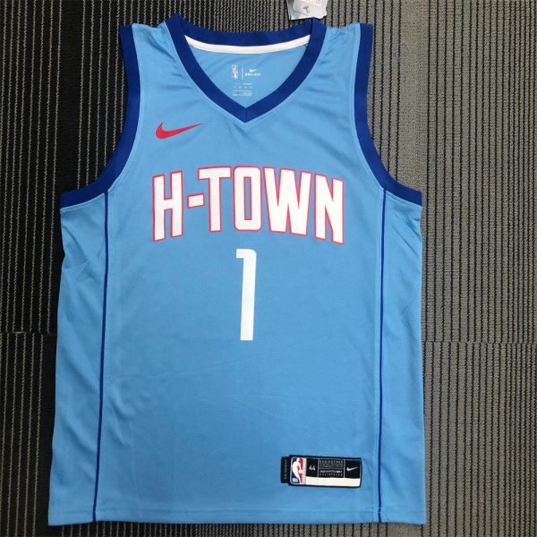 NBA Houston Rockets V-Neck Light Blue Jersey McGRADY#1 S-XXL