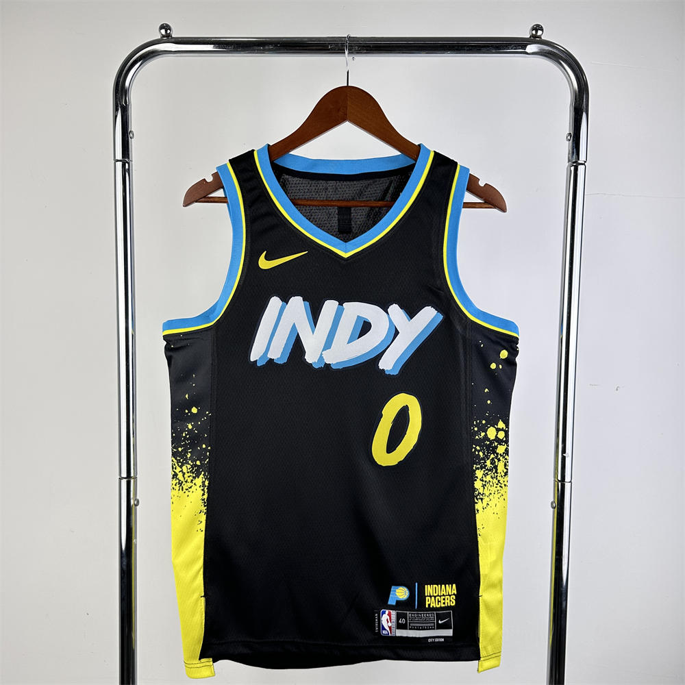 NBA Indiana Pacers 2024 City Edition V-Neck Black Jersey HALIBURTON#0 S-XXL