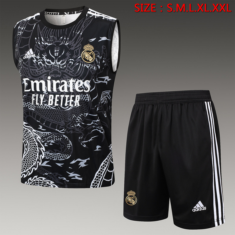24/25 Real Madrid Black Training Set Shirt and Shorts