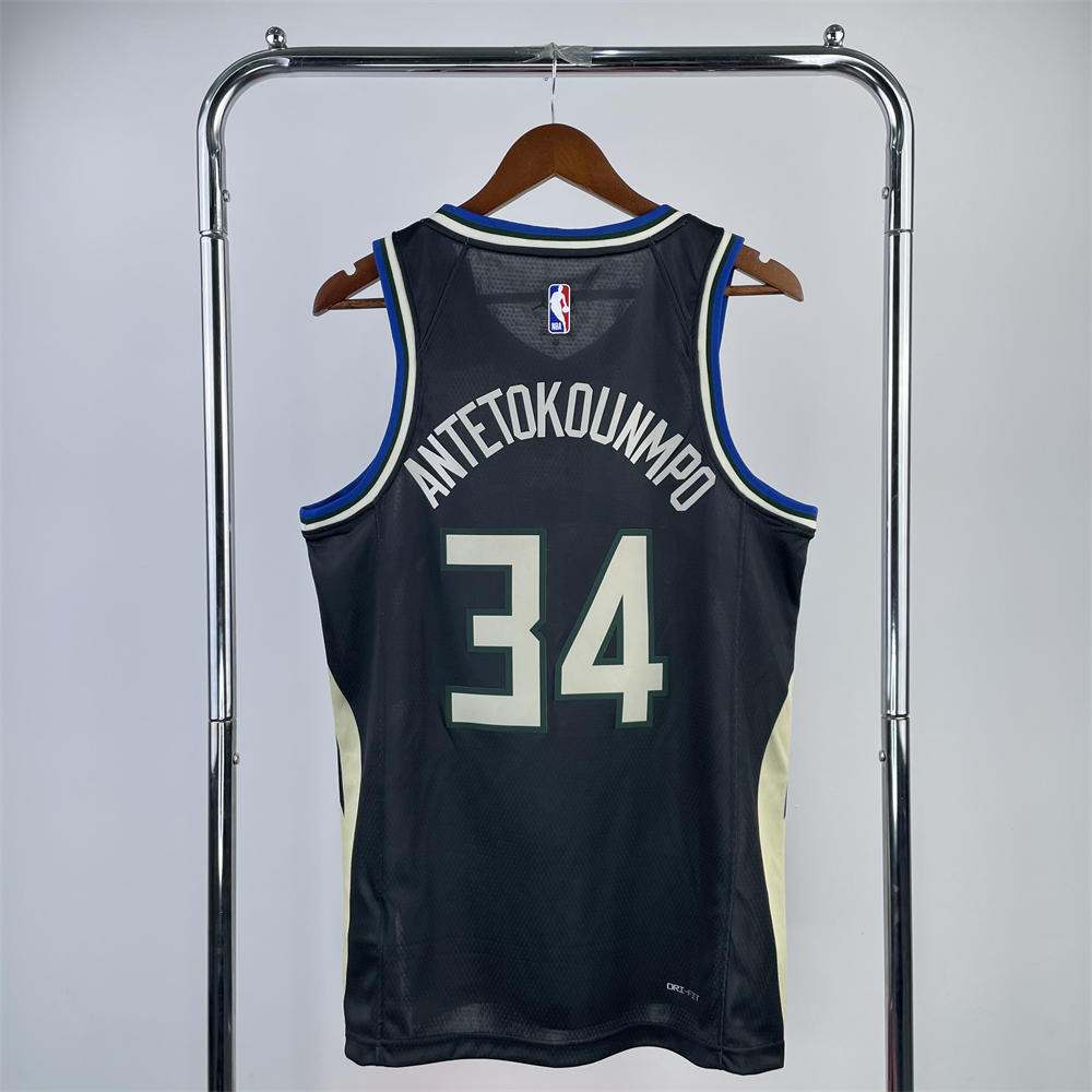 NBA Milwaukee Bucks V-Neck JORDAN Edition Black jersey ANTETOKOUNMPO#34 S-XXL