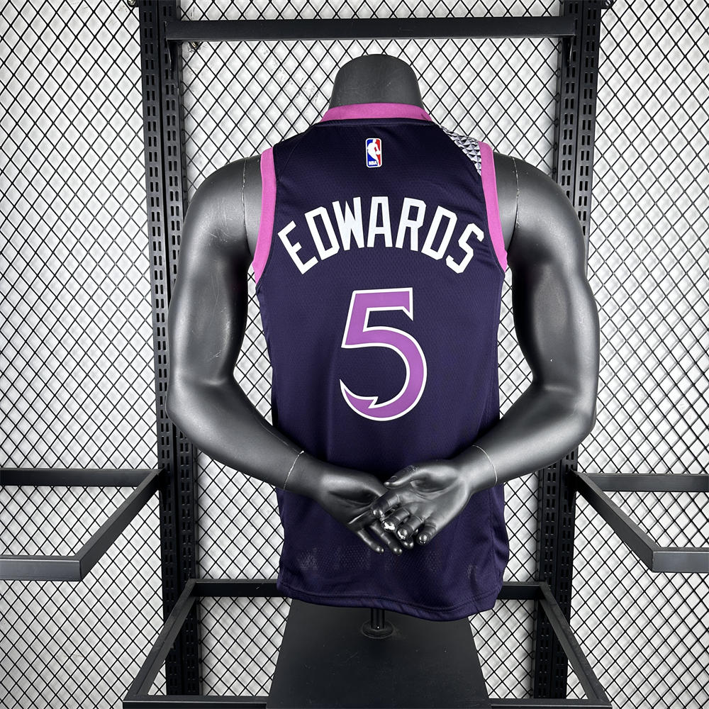 NBA Minnesota Timberwolves V-Neck Black Jersey EDWARDS#5 S-XXL