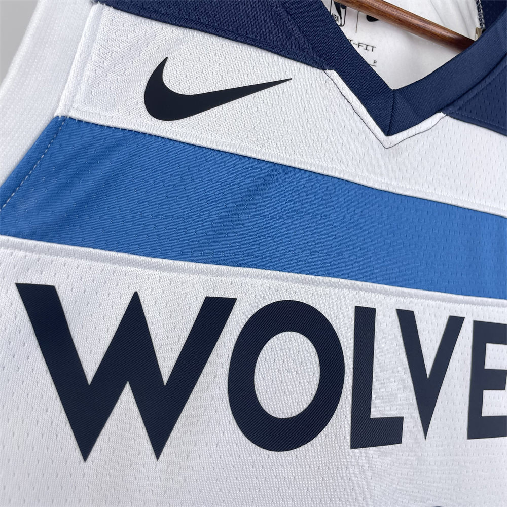NBA Minnesota Timberwolves 2023 V-Neck White Jersey EDWARDS#5 S-XXL