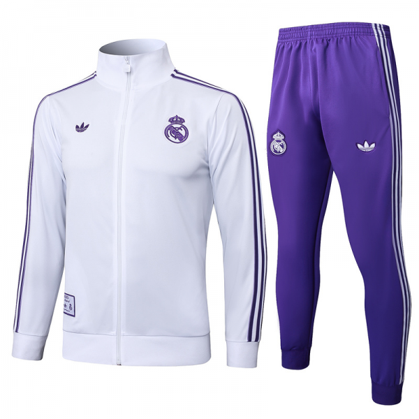 2025/26 Real Madrid White Jacket Training Suit Set Football Team Shirt Sports Fashion