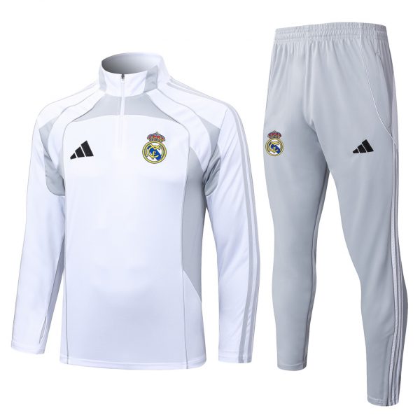 202526 Real Madrid off-white gray Long-sleeved half-pull training kit Football team kit