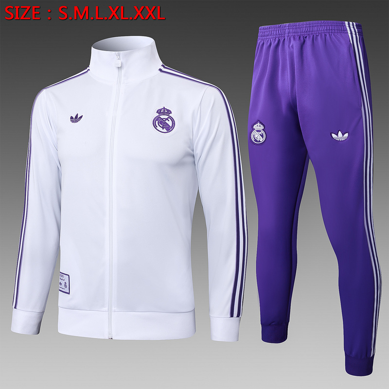 2025/26 Real Madrid White Jacket Training Suit Set Football Team Shirt Sports Fashion