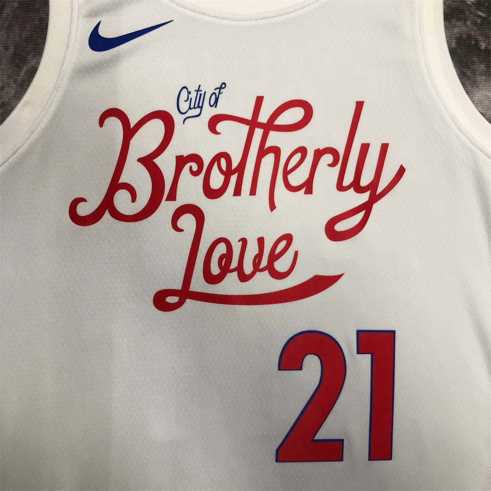 NBA Philadelphia 76ers Round Neck White Jersey EMBIID#21 S-XXL