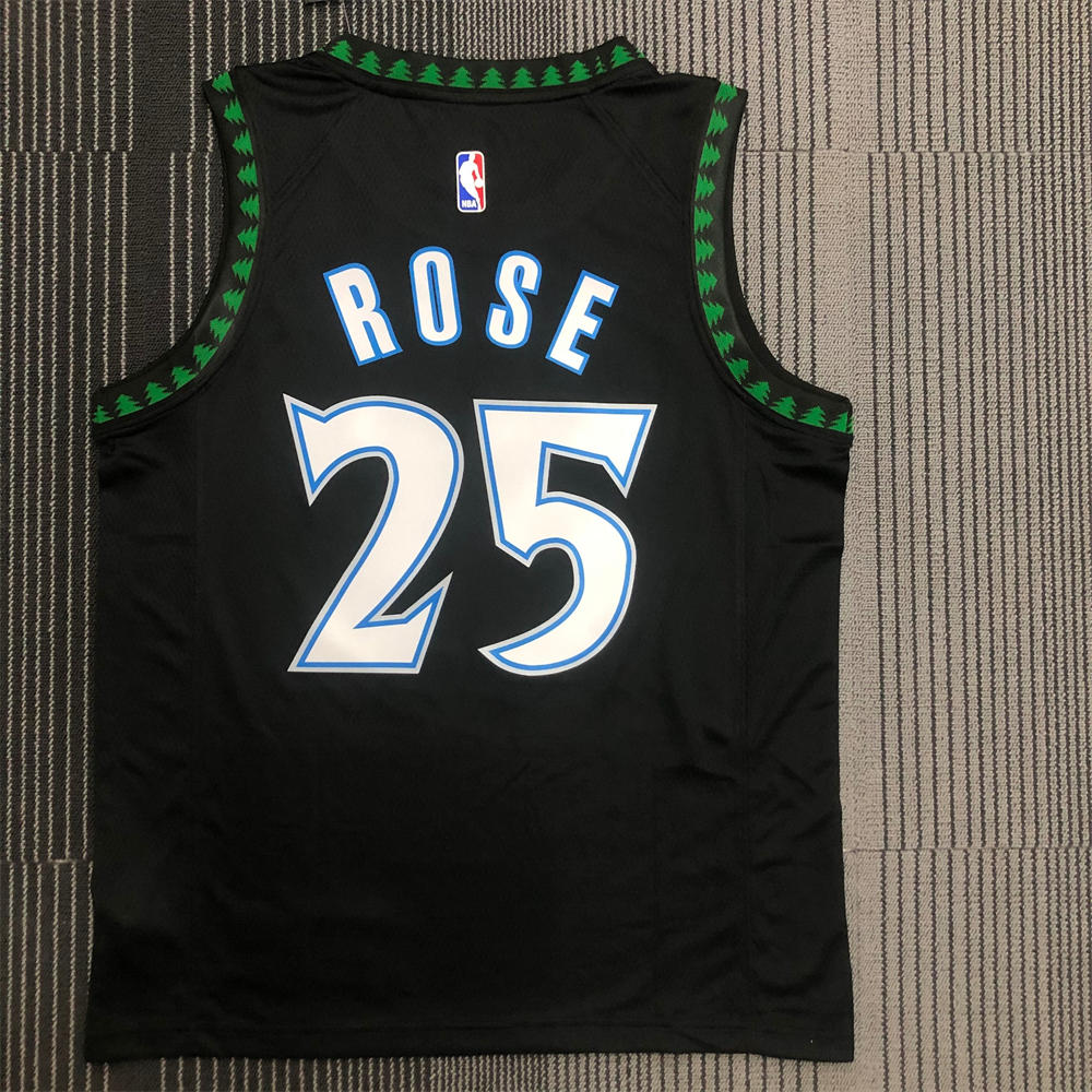 NBA Minnesota Timberwolves Round Neck Black Jersey ROSE#25 S-XXL