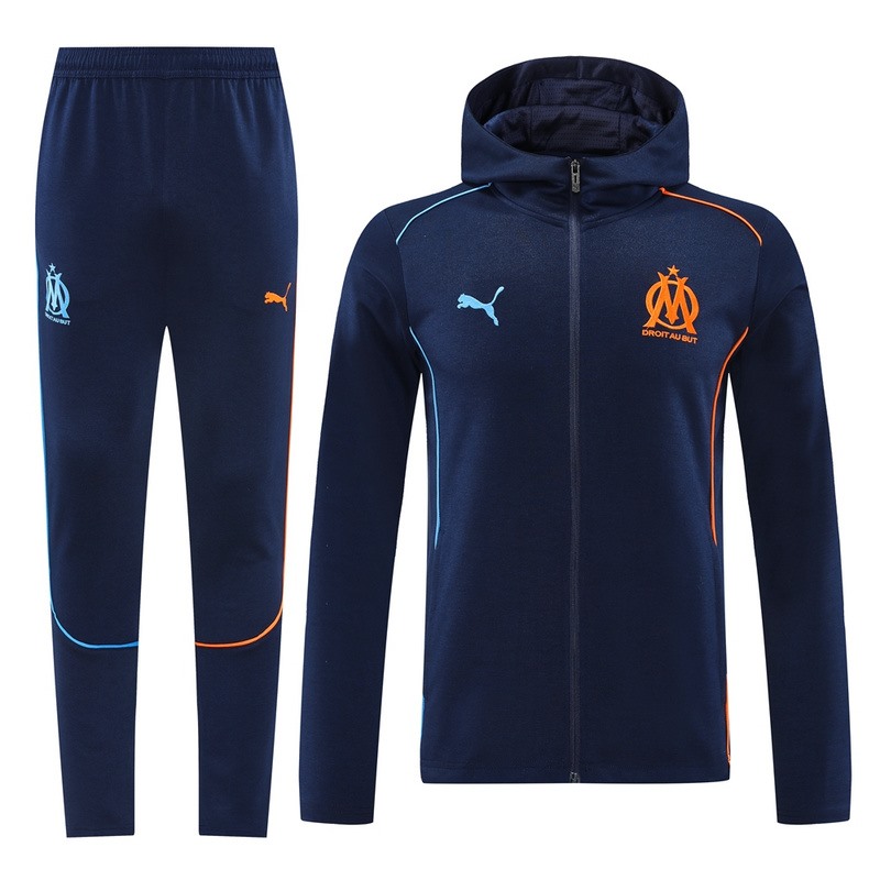 2024 Olympique Marseille Royal Blue Hoodie Jacket Kit Set Football Team Shirt Sports Fashion