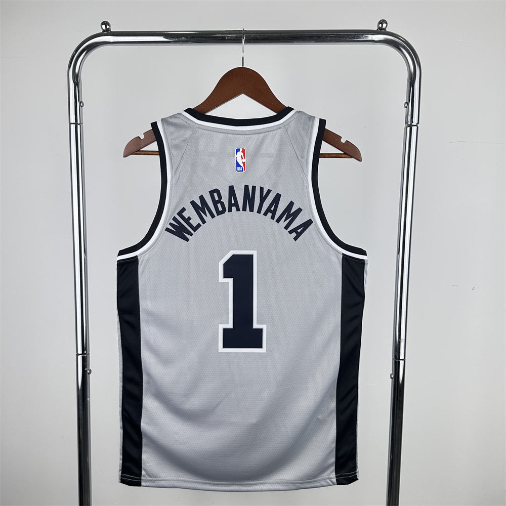 NBA San Antonio Spurs 2021 V-Neck Grey jersey WENBANYAMA#1 S-XXL