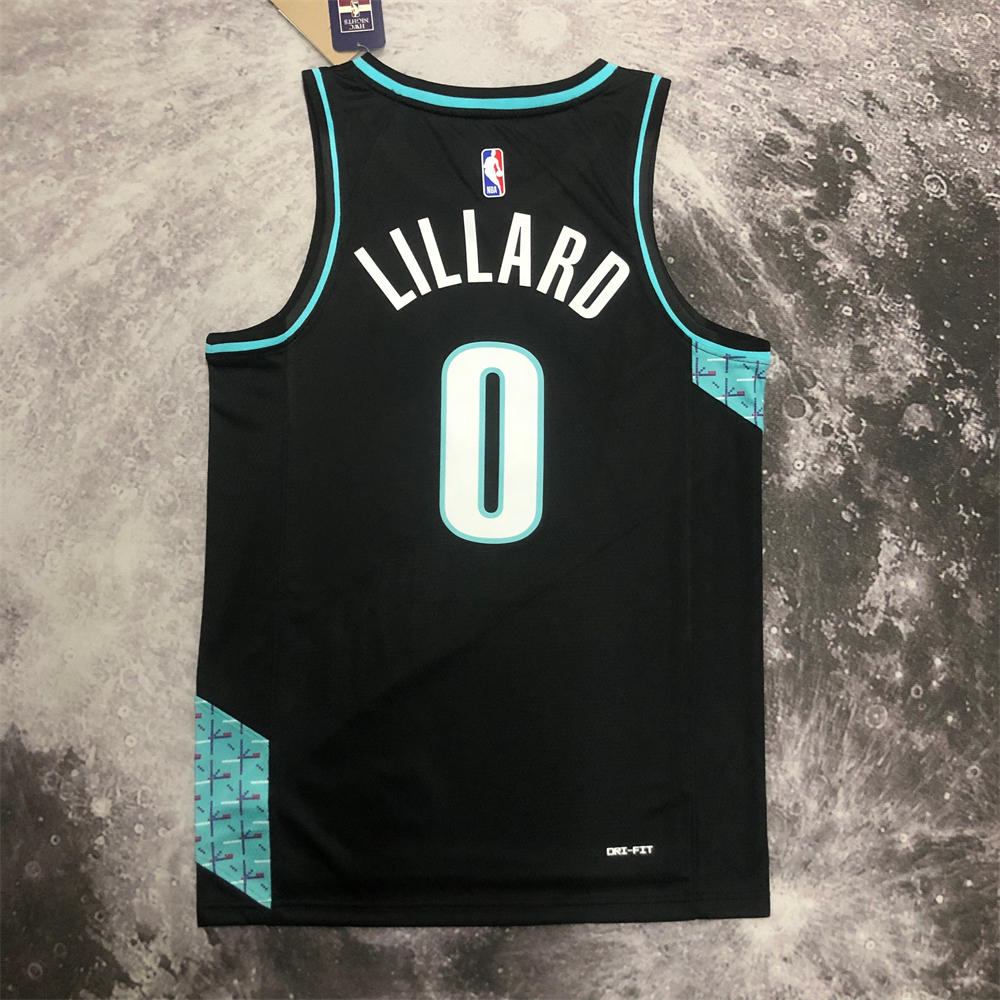 NBA Portland Trail Blazers V-Neck City Edition Black Jersey LILLARD#0 S-XXL