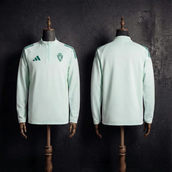 2025/26 Zaragoza Half-Pull long Sleeve Light Green Hoodie