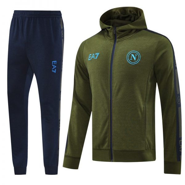 2024 Napoli Army Green Hoodie Jacket Kit Set Football Team Shirt Sports Fashion