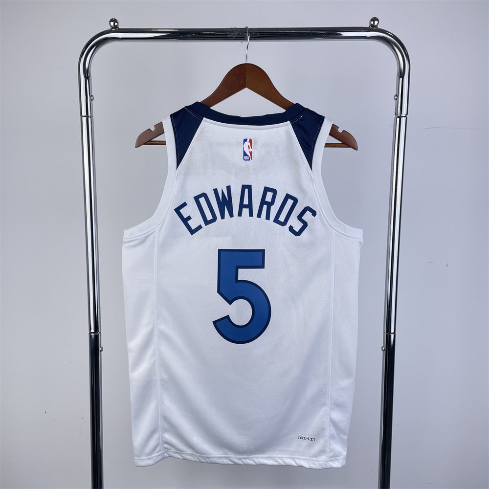 NBA Minnesota Timberwolves 2023 V-Neck White Jersey EDWARDS#5 S-XXL
