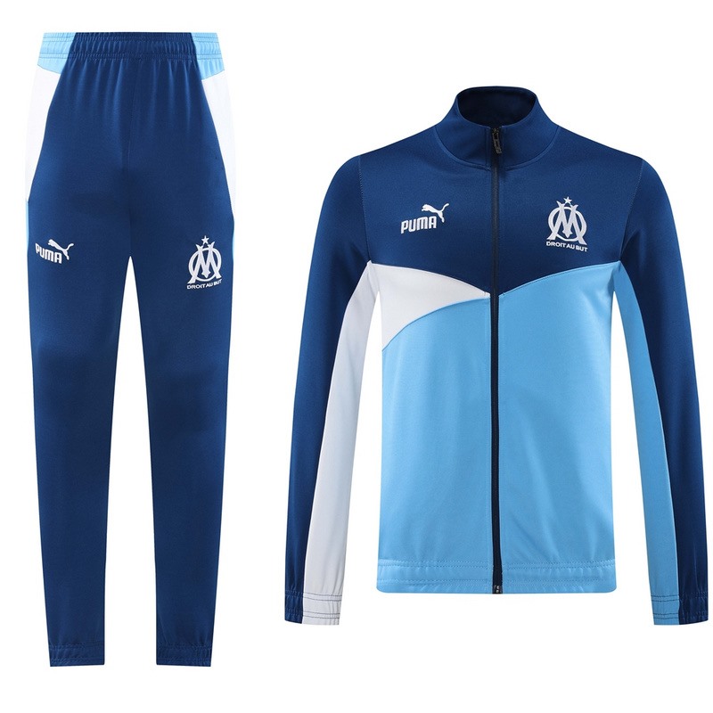 2024 Olympique Marseille Blue Jacket Training Suit Set Football Team Shirt Sports Fashion