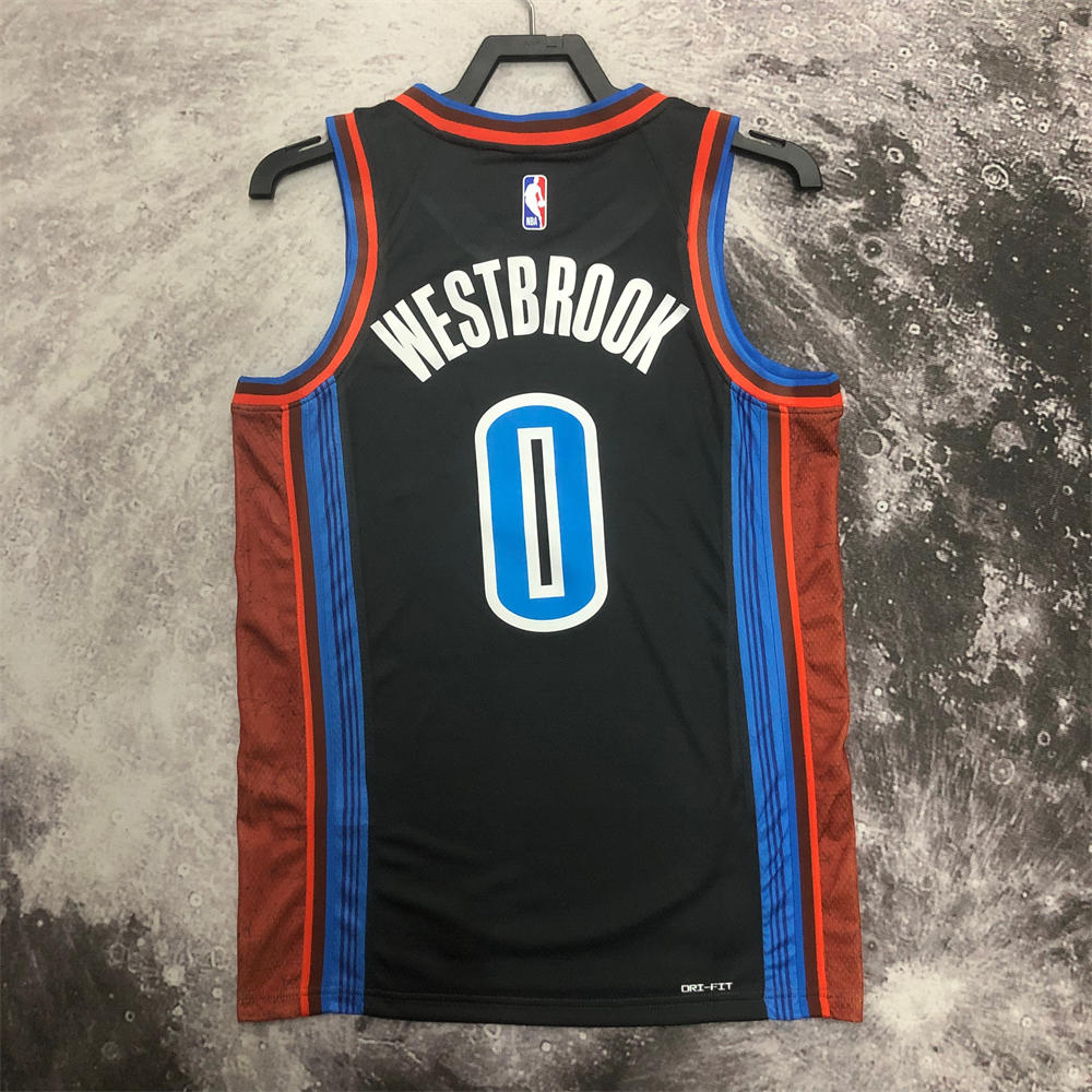 NBA Oklahoma City Thunder V-Neck Black Jersey WESTBROOK#0 S-XXL