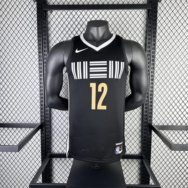 NBA Memphis Grizzies 2024 City Edition V-Neck Black Jersey MORANT#12 S-XXL