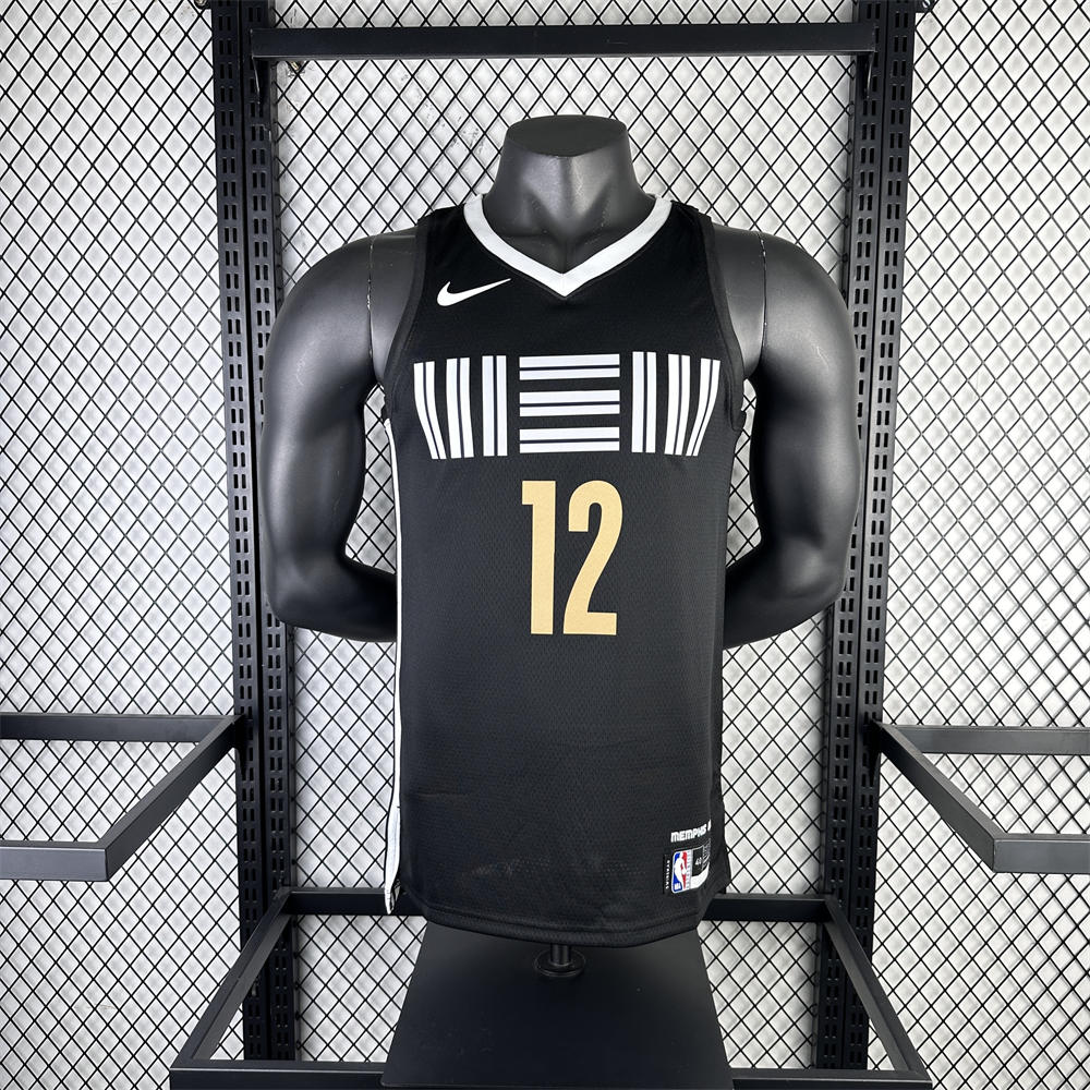 NBA Memphis Grizzies 2024 City Edition V-Neck Black Jersey MORANT#12 S-XXL