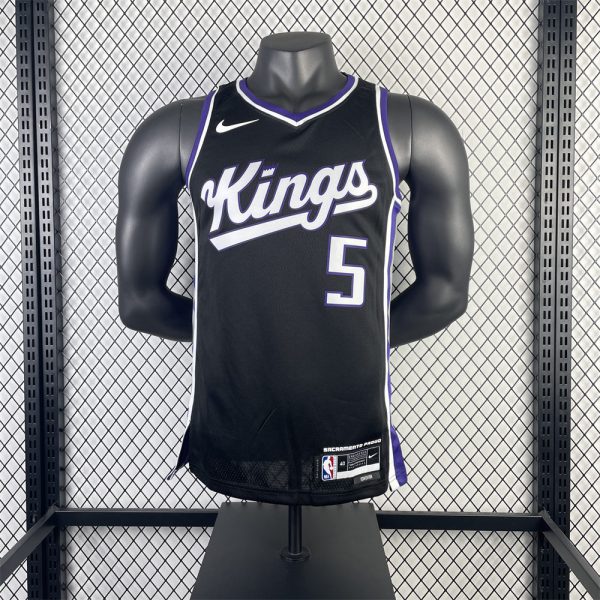NBA Scaramento Kings 2024 V-Neck Black jersey FOX#5 S-XXL