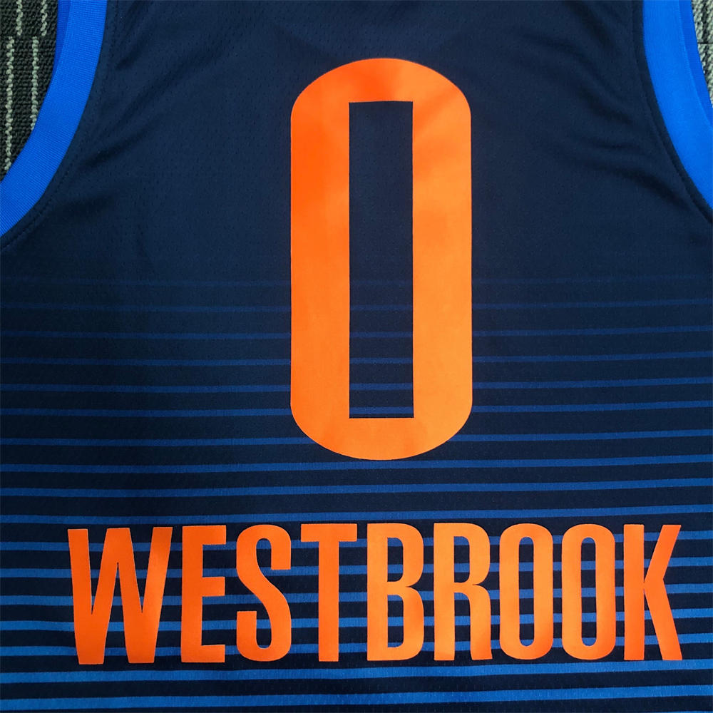NBA Oklahoma City Thunder V-Neck Deep Blue Jersey WESTBROOK#0 S-XXL