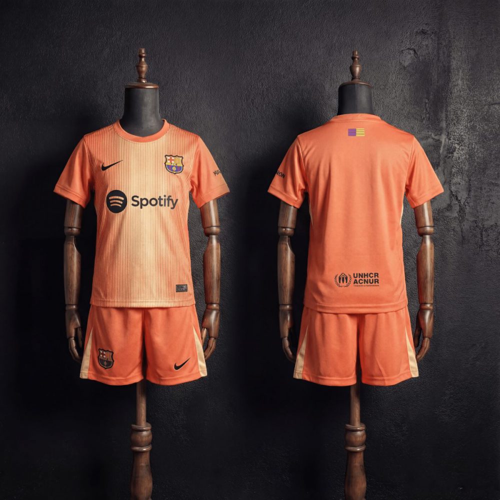 2025/26 Barcelona Goalkeeper Orange jersey kids Kits size: 16-28