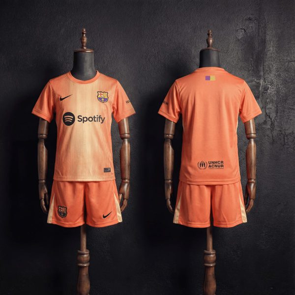 2025/26 Barcelona Goalkeeper Orange jersey kids Kits size: 16-28