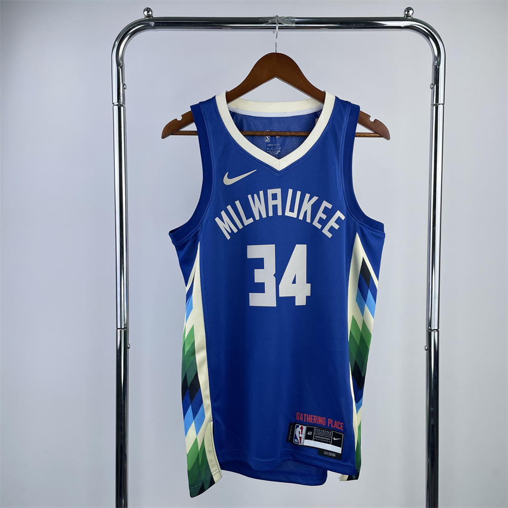 NBA Milwaukee Bucks V-Neck City Edition Blue jersey ANTETOKOUNMPO#34 S-XXL