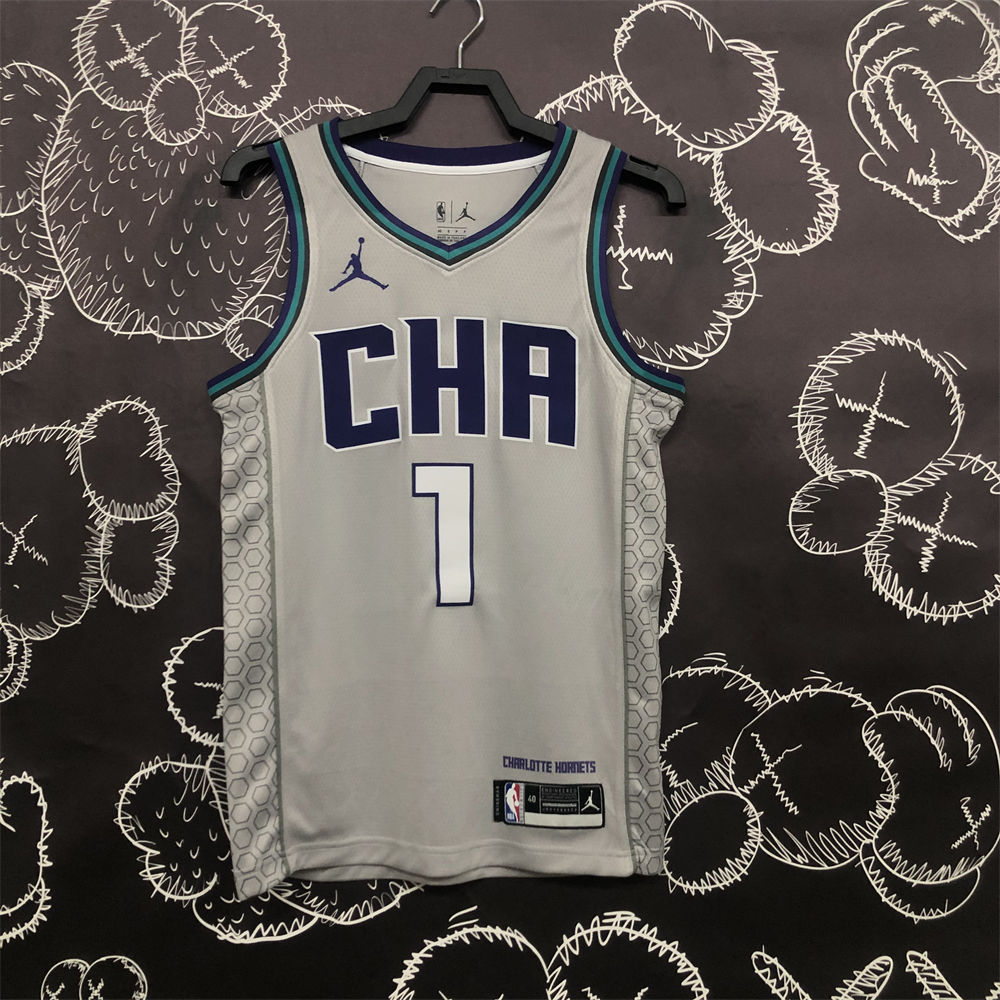 NBA Charlotte Hornets V-Neck Grey Jersey S-XXL