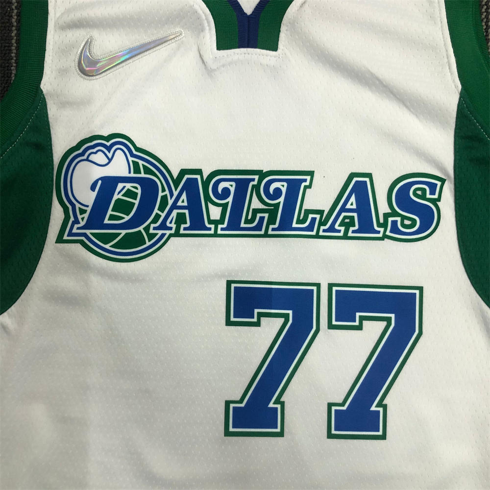 NBA Dallas Mavericks V-Neck White 75th anniversary Jersey DONCIC#77 S-XXL