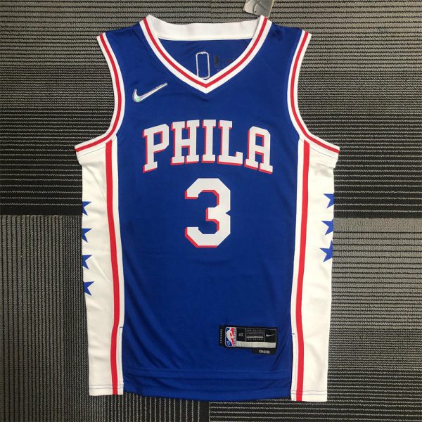 NBA Philadelphia 76ers Round Neck Blue 75th Anniversary Jersey IVERSON#3 S-XXL