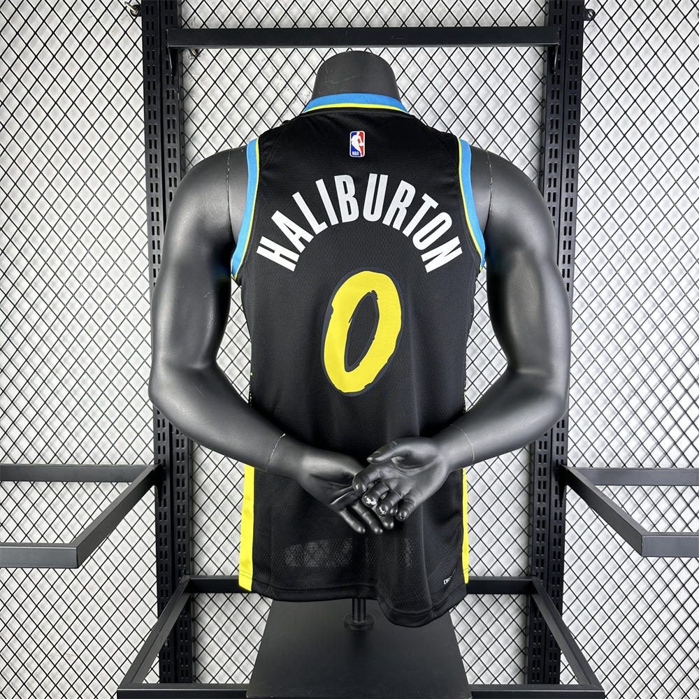 NBA Indiana Pacers 2024 City Edition V-Neck Black Jersey HALIBURTON#0 S-XXL