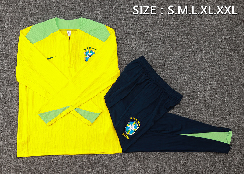 24/25 Brazil Yellow Long-sleeved half-pull training kit Football team kit