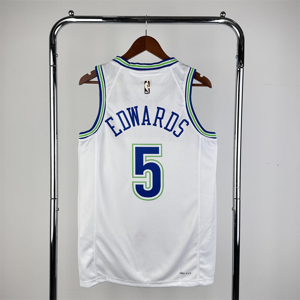 NBA Minnesota Timberwolves Retro Roud White Jersey EDWARDS#5 S-XXL