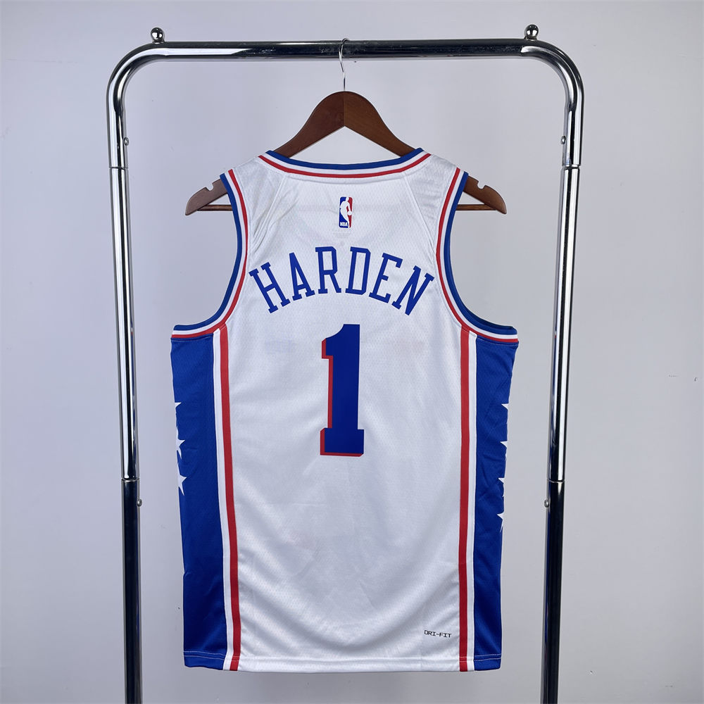 NBA Philadelphia 76ers 2023 V-Neck White Jersey HARDEN#1 S-XXL