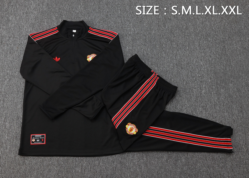 202526 Manchester United Black Long-sleeved half-pull training kit Football team kit