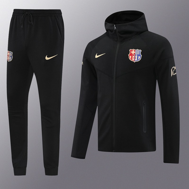 2024 Barcelona Black Hoodie Jacket Kit Set Football Team Shirt Sports Fashion
