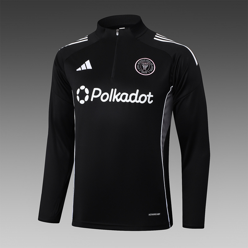 202526 Miami Black Long-sleeved half-pull training kit Football team kit