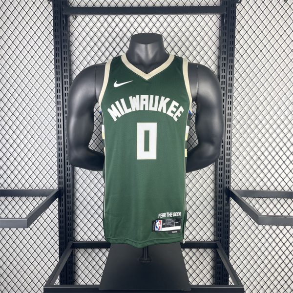 NBA Milwaukee Bucks V-Neck Green jersey LILLARD#0 S-XXL