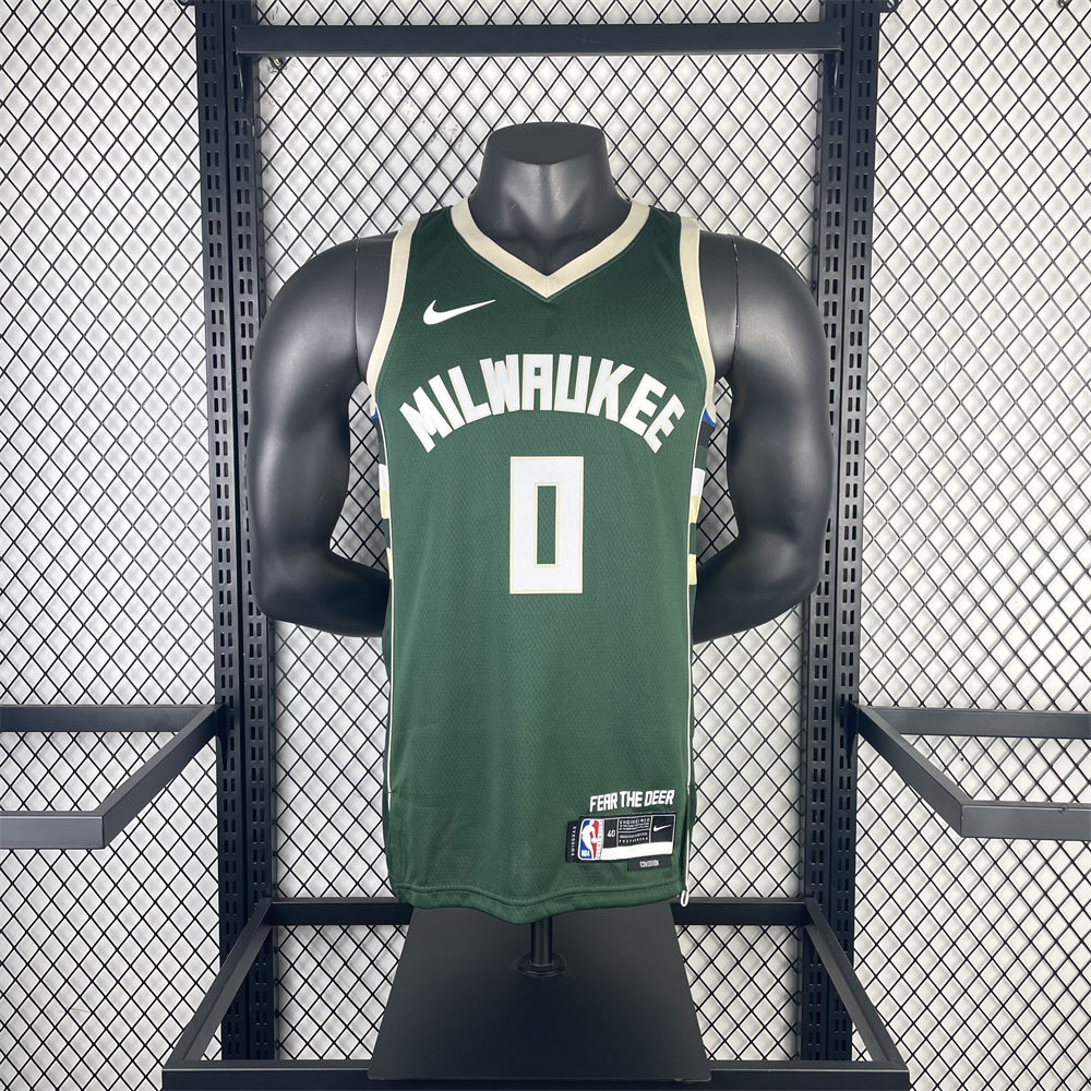 NBA Milwaukee Bucks V-Neck Green jersey LILLARD#0 S-XXL