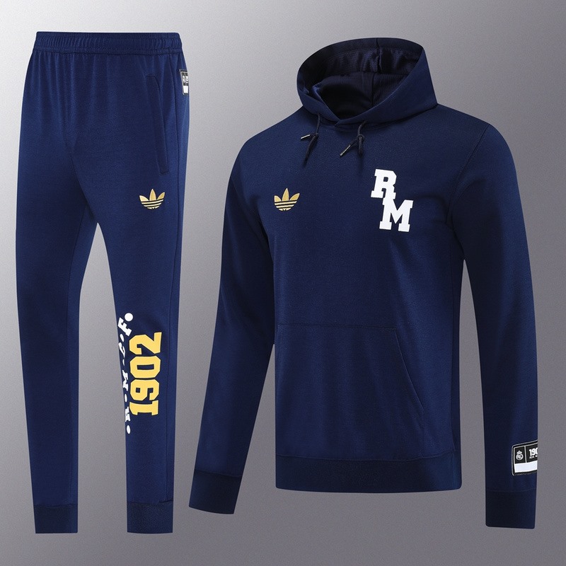 2024 Real Madrid Royal Blue Hoodie Jacket Kit Set Football Team Shirt Sports Fashion