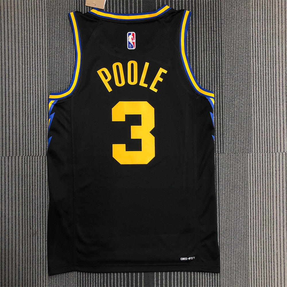 NBA Golden State Warriors V-Neck 75th anniversary Black Jersey POOLE#3 S-XXL