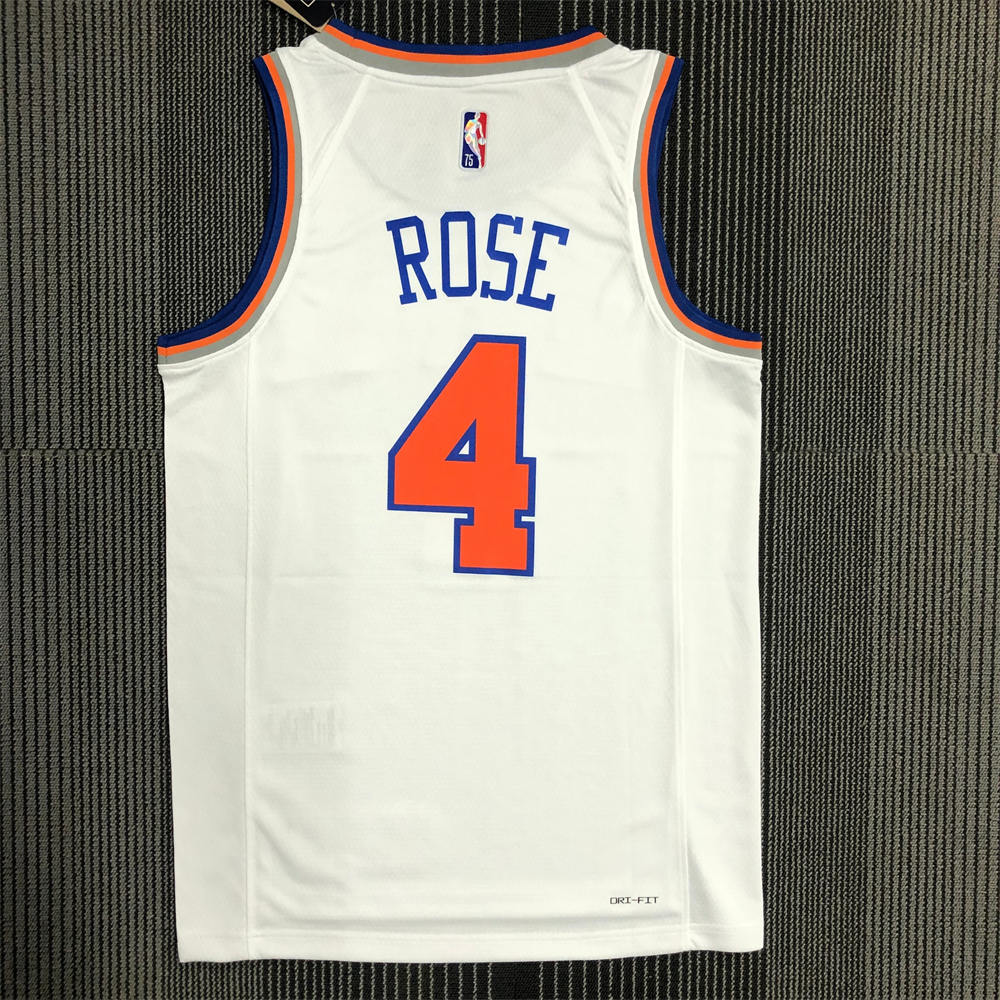 NBA New York Knicks Round Neck White 75th Anniversary jersey ROSE#4 S-XXL