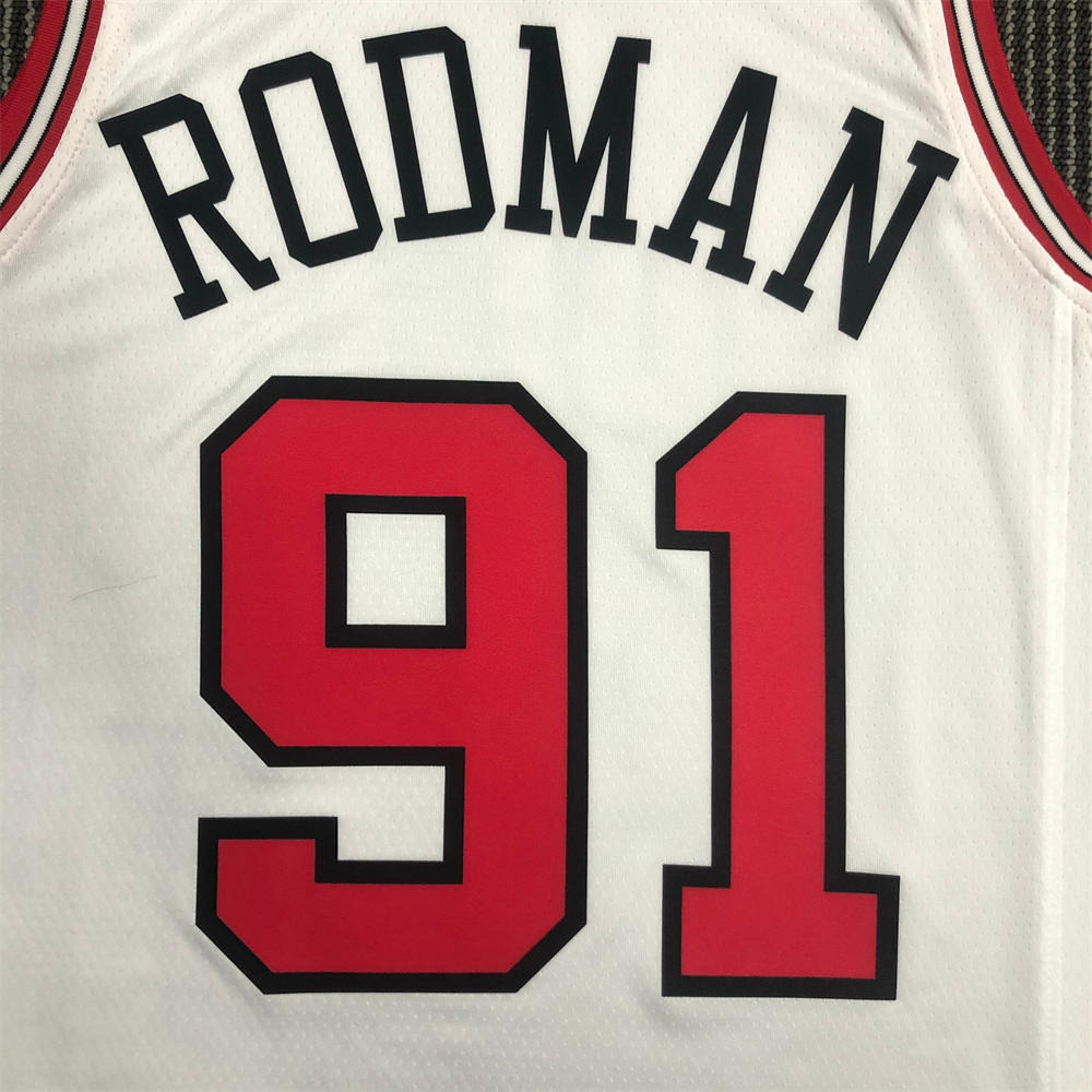 NBA Chicago Bulls Round Neck White 75th anniversaryJersey RODMAN#91 S-XXL